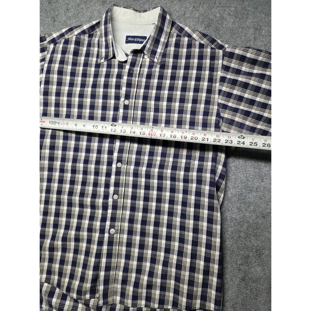 90s Stars & Stripes Plaid Shirt Mens L Blue White Short Sleeve Button Up - Picture 8 of 10